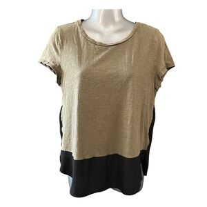 Express Olive Green Two Tone Color Block Short Sleeve Casual Top